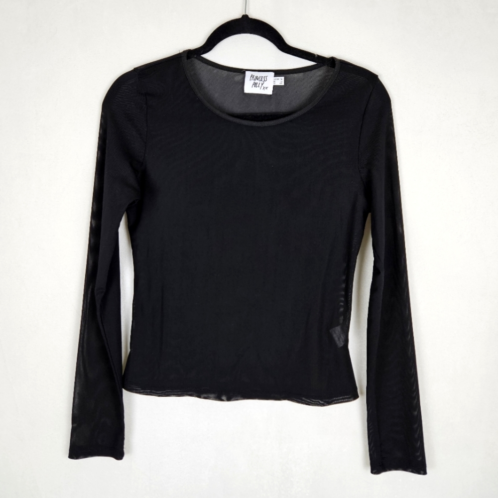 Princess Polly Black Mesh Long Sleeve Shirt Size US 12 M/L